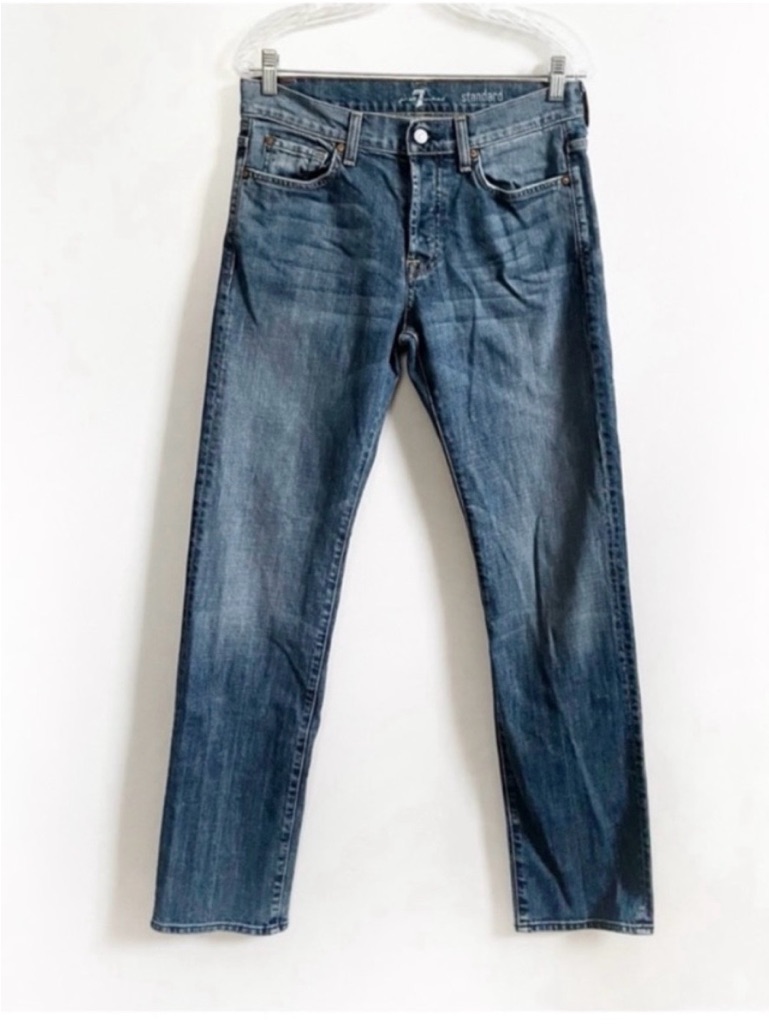 7 For All Mankind Standard Jeans Blue Denim Straight Leg Chevron Faded